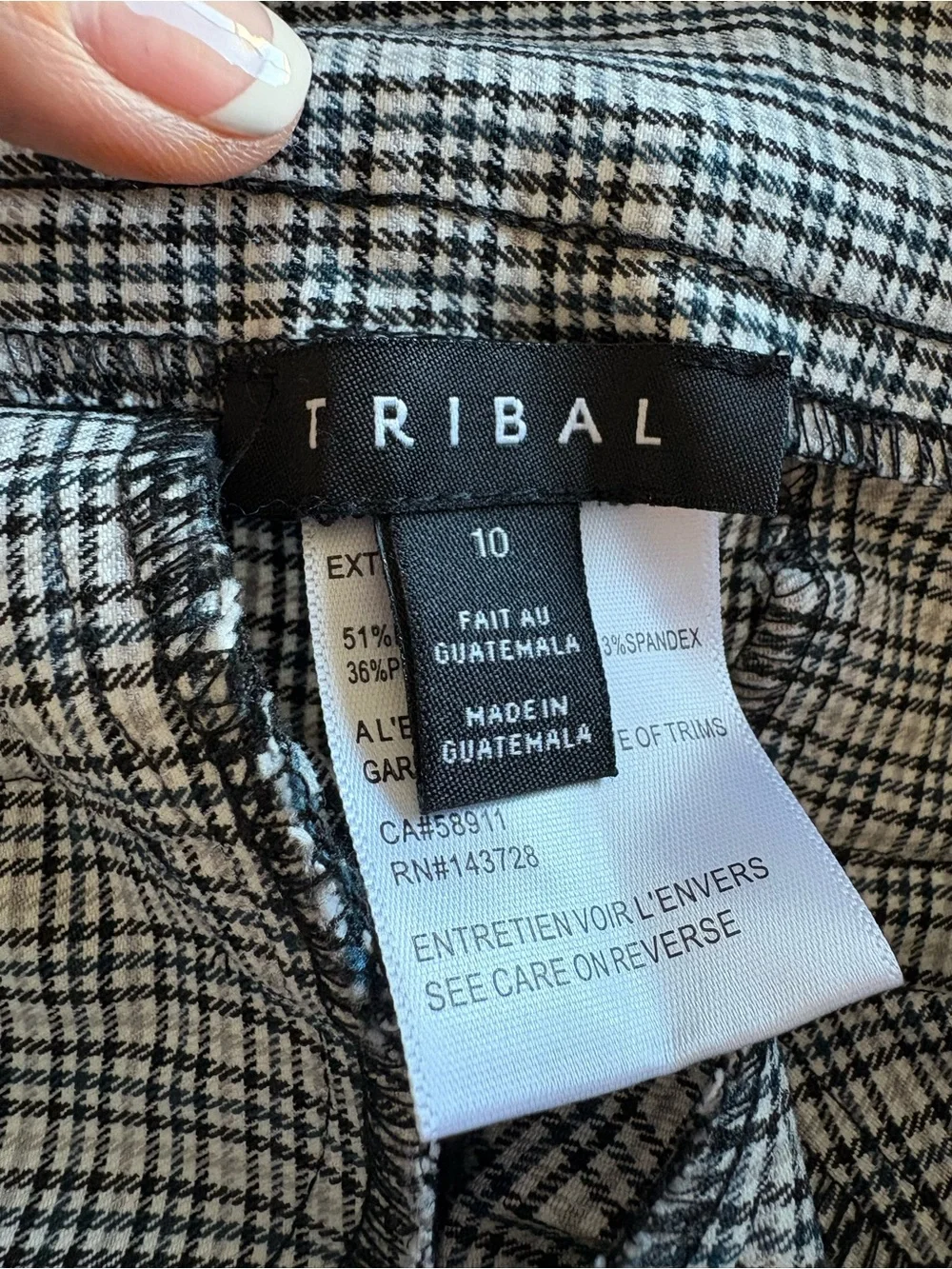 Tribal Black and White Plaid Pull On Ankle Dress Pants